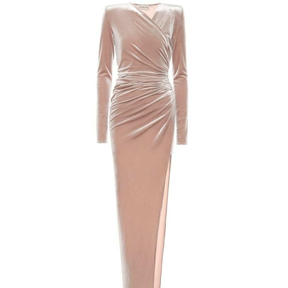 Alexandre Vauthier Velvet Tan Gown Gathered High Slit dress S 38 6 New